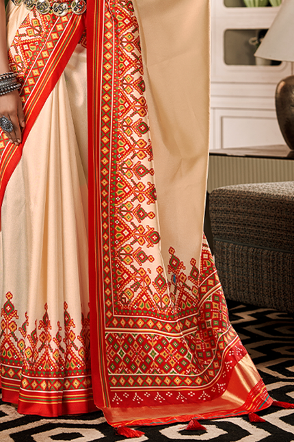 Bandhan Patola,Handloom Silk Saree (Cream)