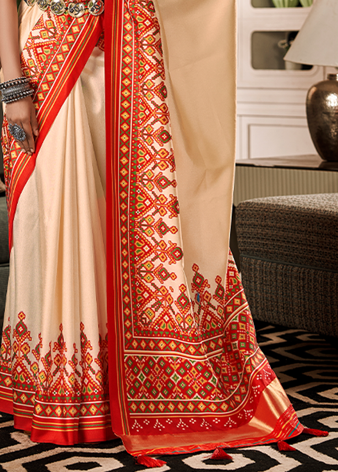Bandhan Patola, Handloom Silk Saree (Cream & Red)