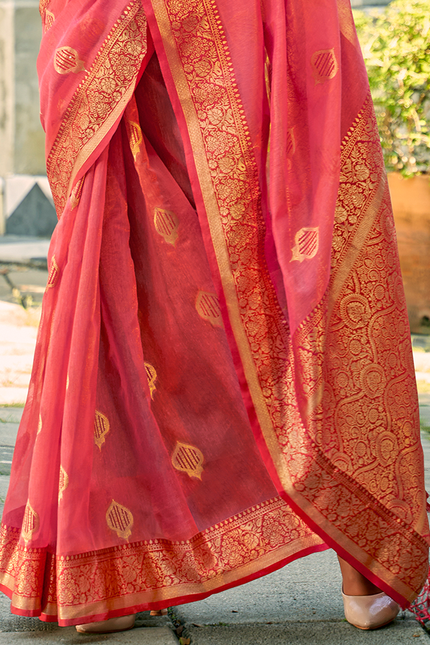 Weaving,Rich Pallu,Tissue Silk Saree (Pink)
