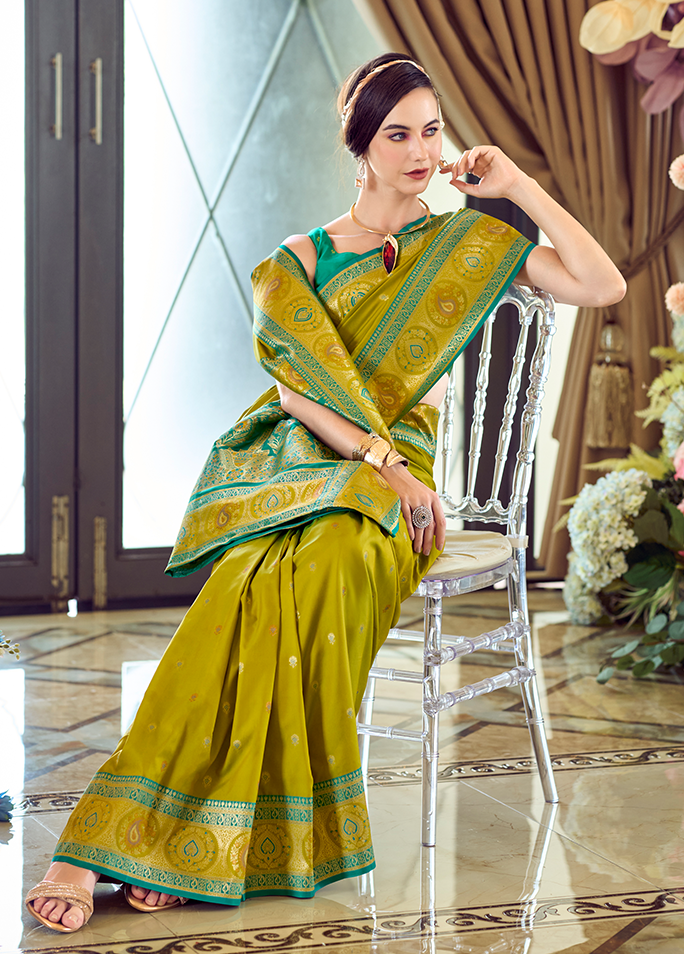 Minakari Paithani, Pure Soft Banarasi Silk Saree (Mustard Yellow)