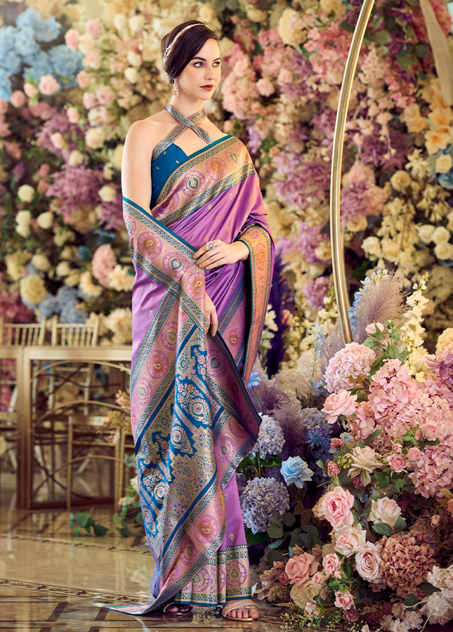 Minakari Paithani,Pure Soft Banarasi Silk Saree (Purple)