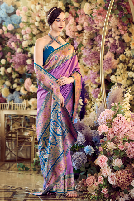 Minakari Paithani,Pure Soft Banarasi Silk Saree (Purple)