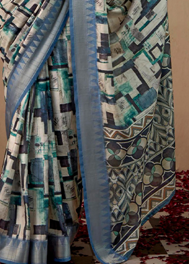 Geometric Print,Digital Saree (Grey)