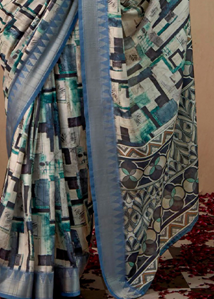 Geometric Digital Print Saree (Grey)