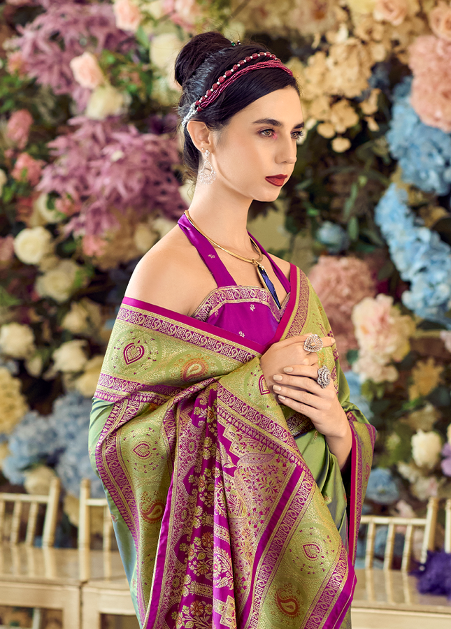 Minakari Paithani,Pure Soft Banarasi Silk Saree (Green)