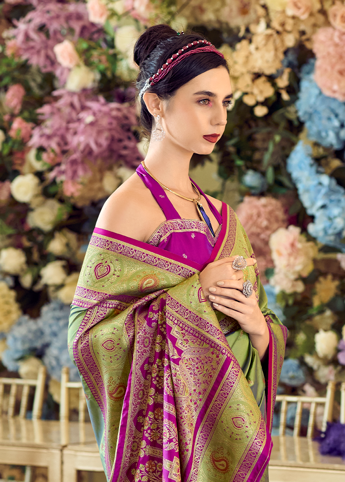 Minakari Paithani, Pure Soft Banarasi Silk Saree (Green)