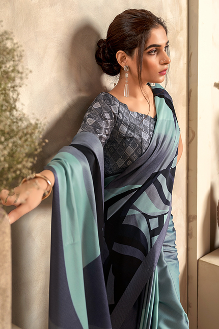 Fancy Print,Crape Silk Saree (Baby Blue)