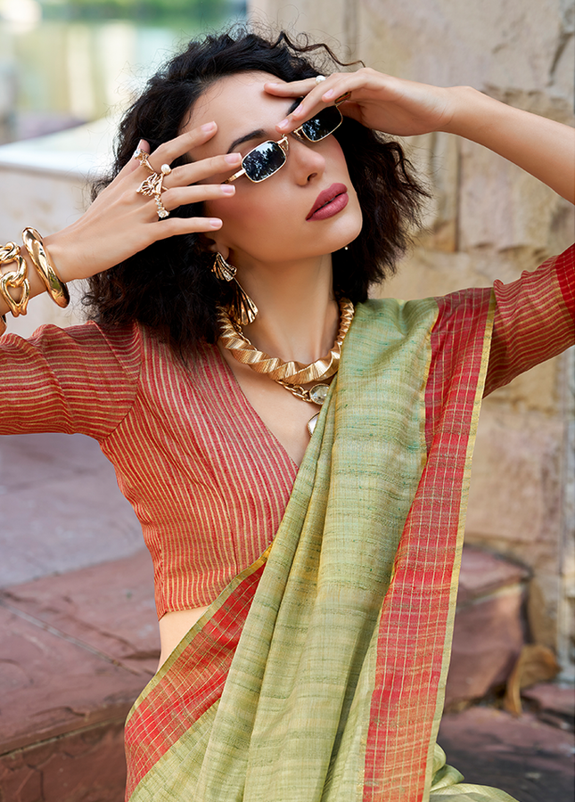 Handloom Katan Saree (Green)