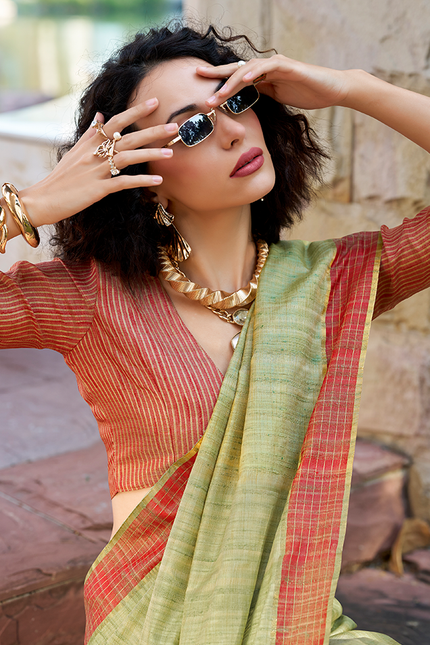 Handloom Katan Saree (Green)