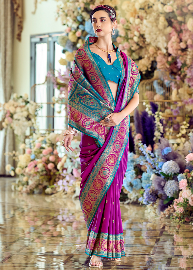 Minakari Paithani,Pure Soft Banarasi Silk Saree (Violet)