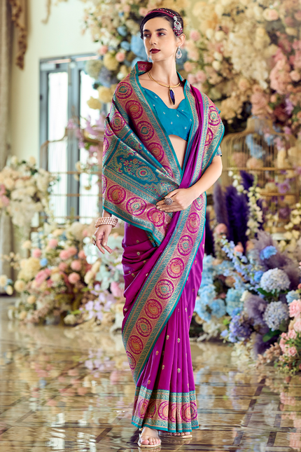 Minakari Paithani,Pure Soft Banarasi Silk Saree (Violet)