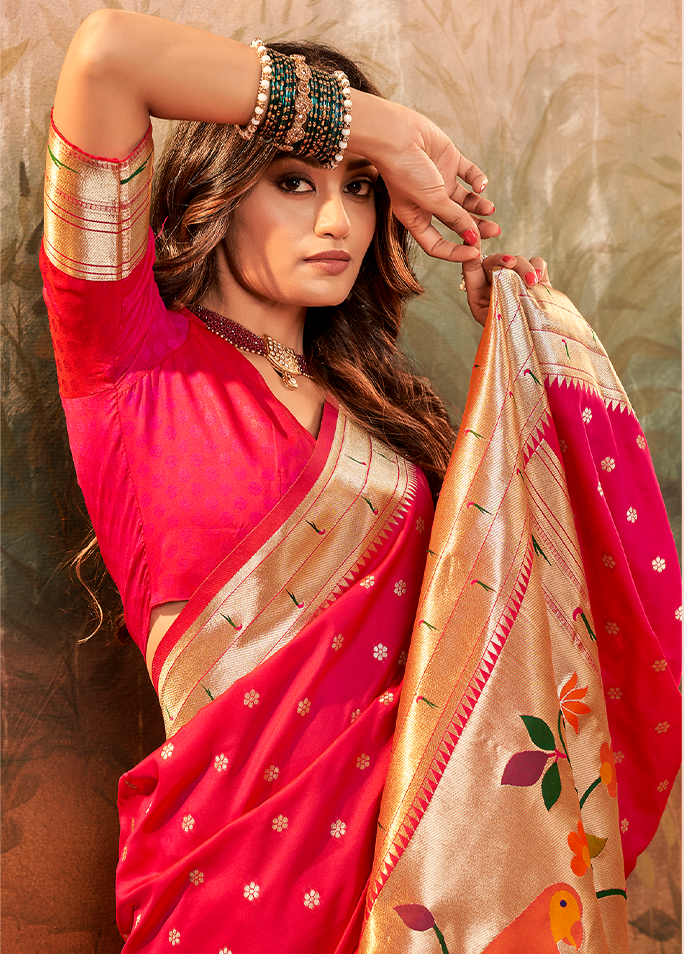 Pure Paithani Silk,Weaving Saree (Pink)