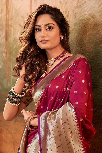 Pure Paithani Silk,Weaving Saree (Maroon)