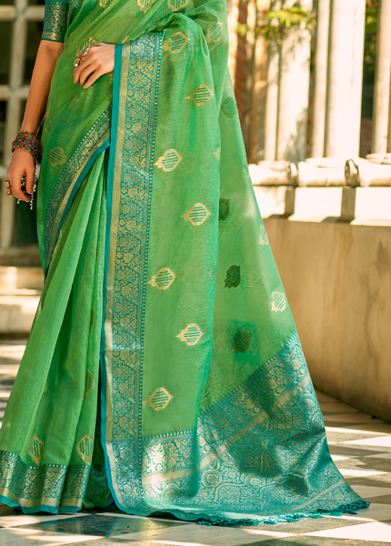 Weaving,Rich Pallu,Tissue Silk Saree (Green)