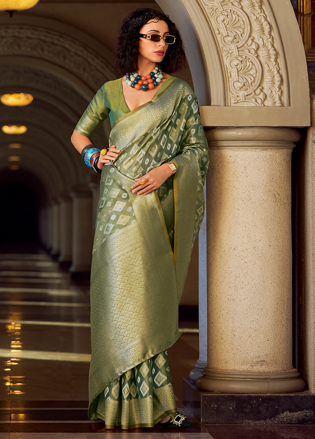 Rich Weaving,Tissue Silk Saree (Green)