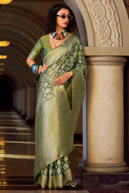 Rich Weaving,Tissue Silk Saree (Green)