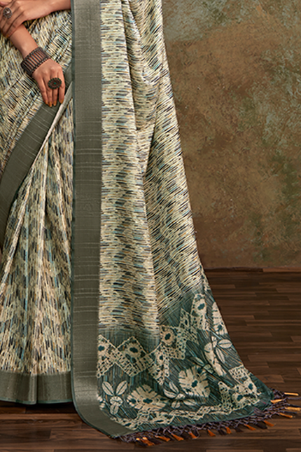 Handloom with All Over Print, Sequence Weaving Saree (Grey)