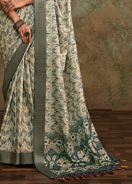 Handloom with All Over Print, Sequence Weaving Saree (Grey)