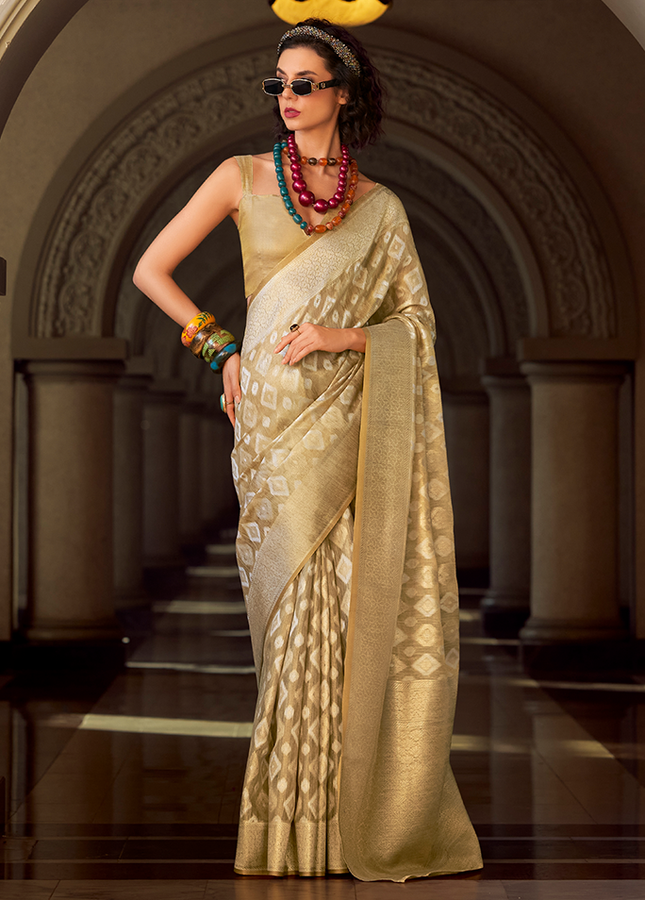 Rich Weaving,Tissue Silk Saree (Cream)
