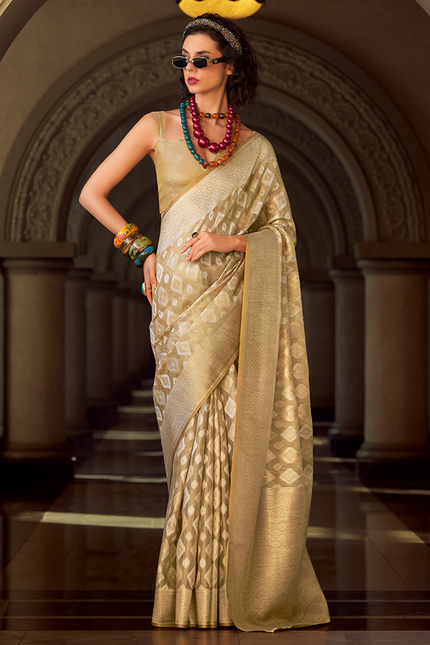 Rich Weaving,Tissue Silk Saree (Cream)