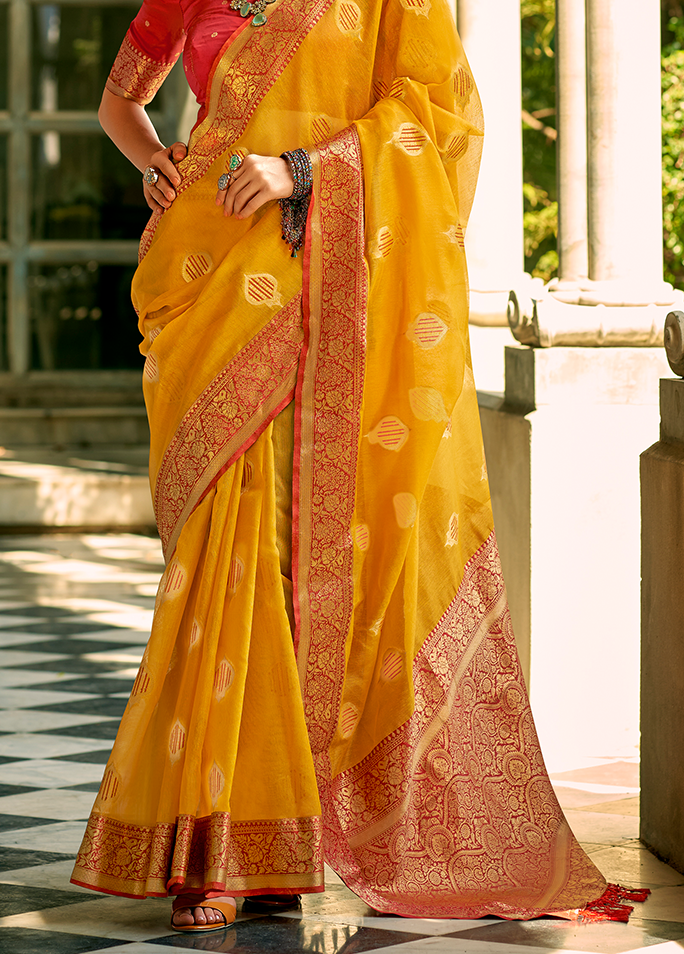 Weaving, Rich Pallu, Tissue Silk Saree (Yellow)
