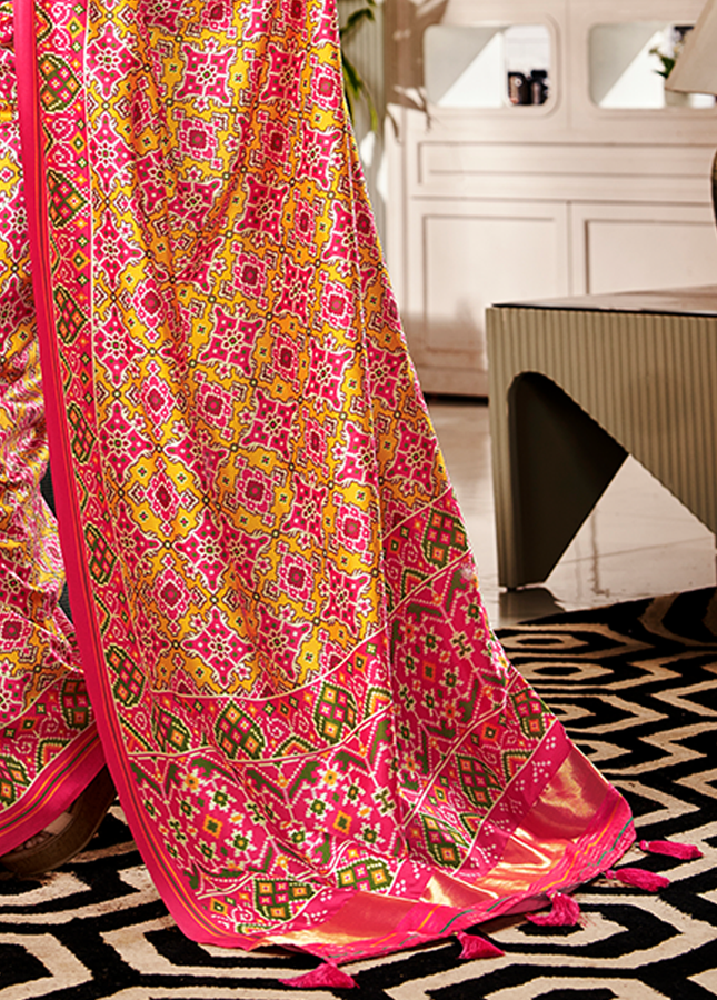 Bandhan Patola,Handloom Silk Saree (Yellow & Pink)