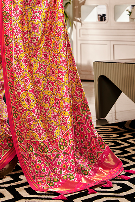 Bandhan Patola,Handloom Silk Saree (Yellow & Pink)