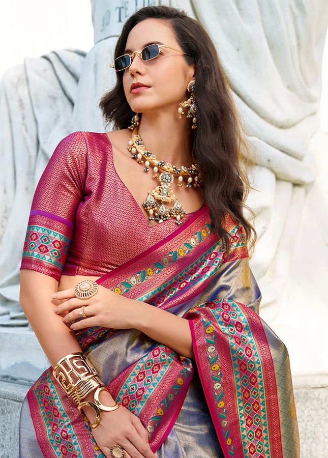 Paithani,Tissue Silk Saree (Grey)