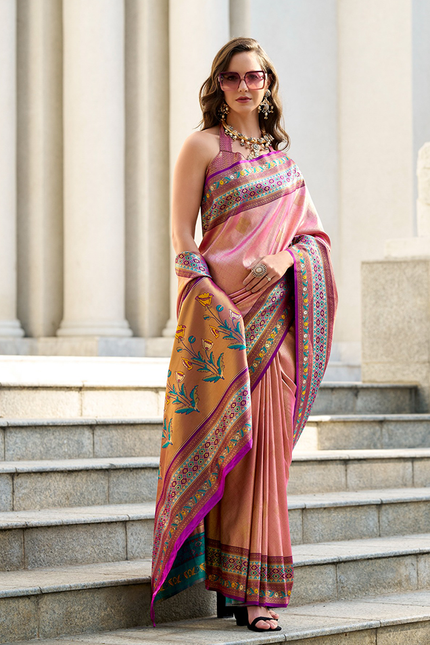 Paithani,Tissue Silk Saree (Pink)