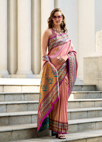 Paithani,Tissue Silk Saree (Pink)