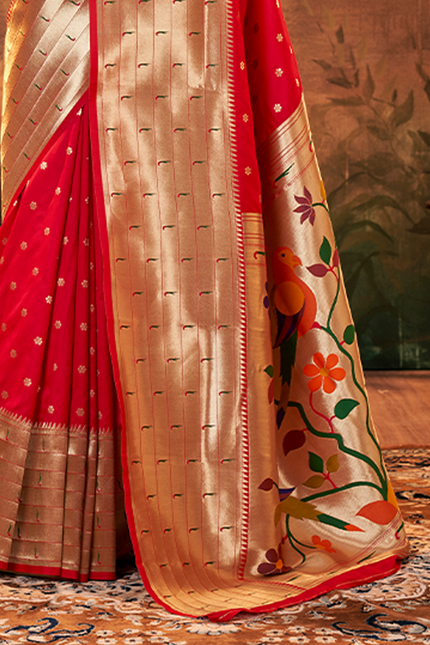Pure Paithani Silk,Weaving Saree (Red)