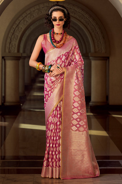 Rich Weaving,Tissue Silk Saree (Pink)