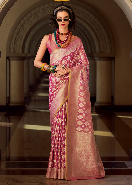 Rich Weaving,Tissue Silk Saree (Pink)