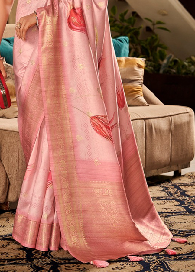 Digital Print, Soft silk Weaving Pallu Saree (Pink)