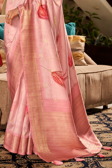 Digital Print, Soft silk Weaving Pallu Saree (Pink)