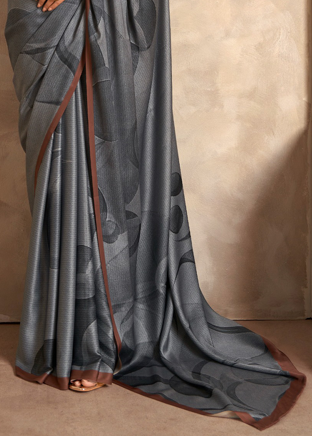 Fancy Print,Crape Silk Saree (Grey & Brown)