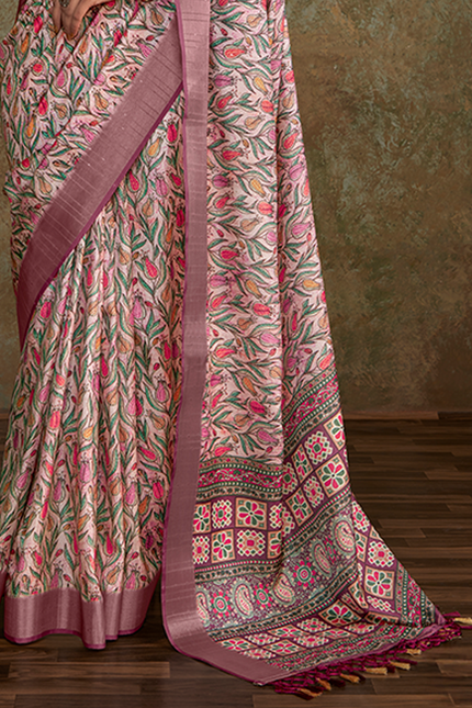 Handloom with All Over Print, Sequence Weaving Saree (Pink)