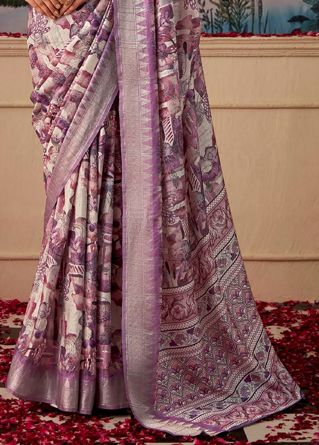 Geometric Print,Digital Saree (Purple)
