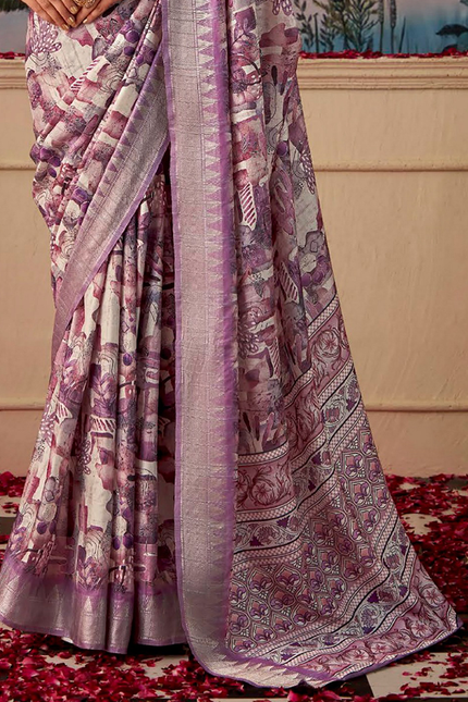 Geometric Print,Digital Saree (Purple)