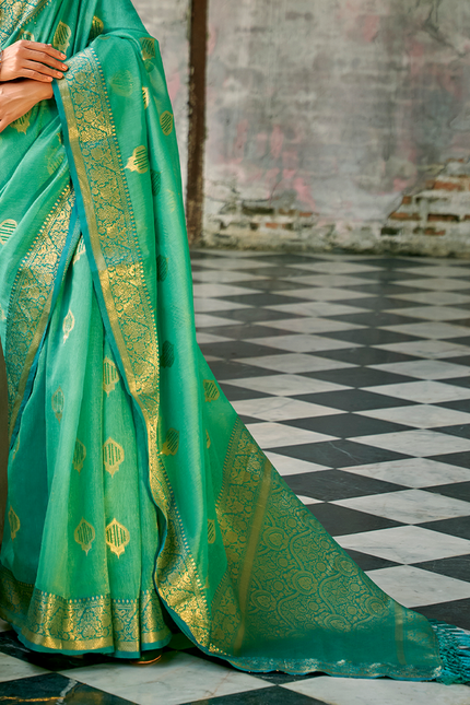 Weaving,Rich Pallu,Tissue Silk Saree (Green)