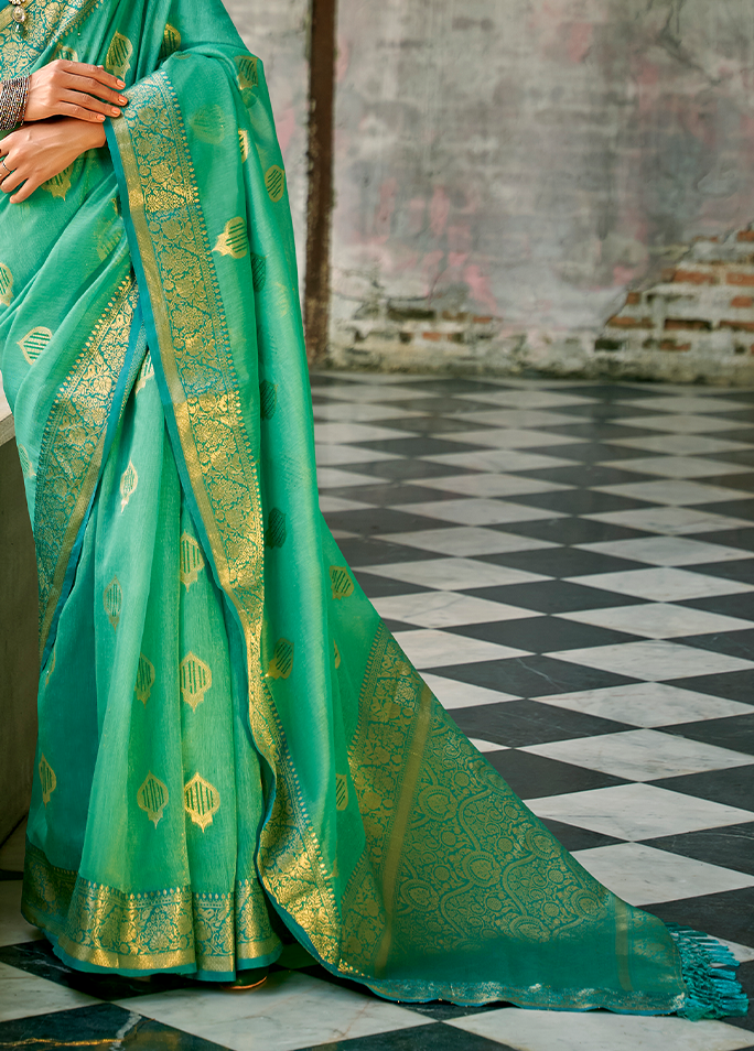Weaving, Rich Pallu, Tissue Silk Saree (Green)