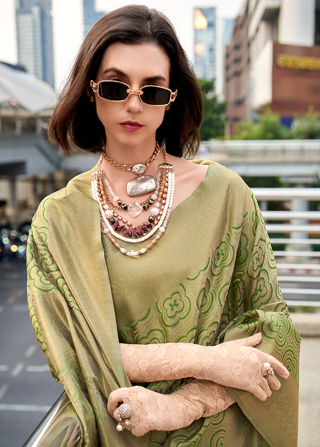 Kanjivaram style, sattin crape silk Saree (Green)