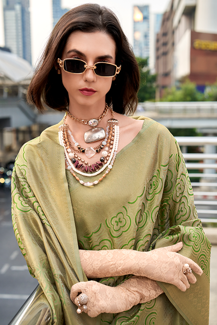 Kanjivaram style, sattin crape silk Saree (Green)