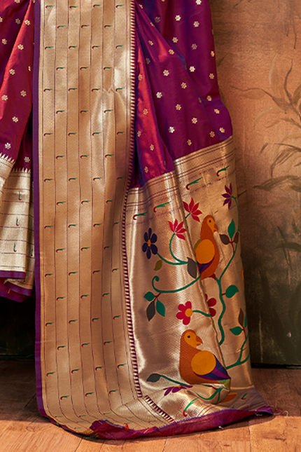 Pure Paithani Silk,Weaving Saree (Red)