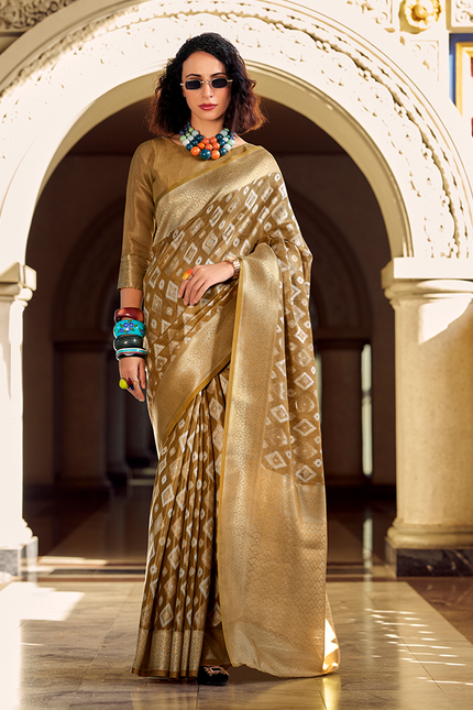 Rich Weaving,Tissue Silk Saree (Chiku)