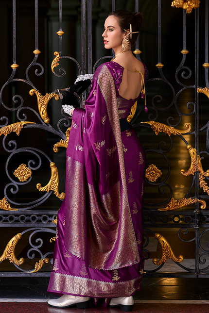 Weaving,Rich Pallu,Satin Mugha Silk Saree(Violet)