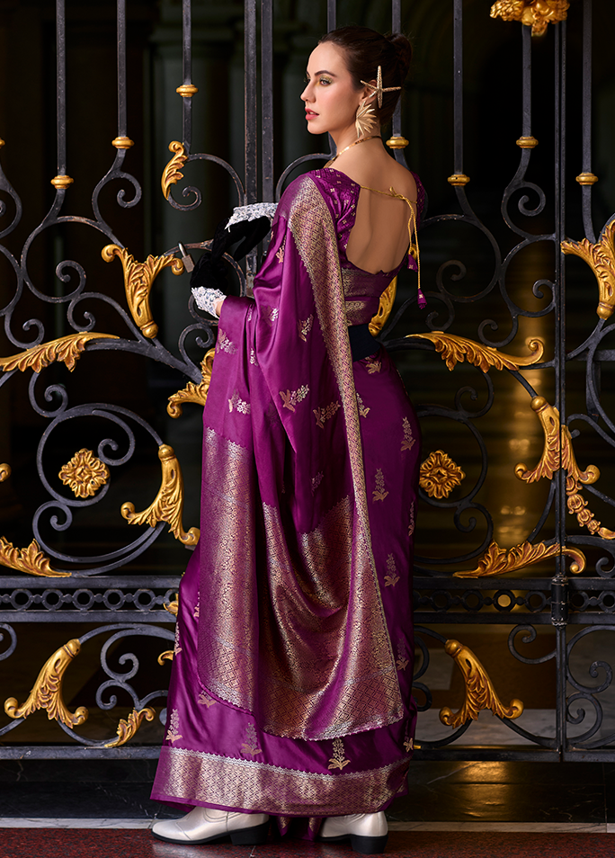Weaving,Rich Pallu,Satin Mungha Silk Saree (Violet)