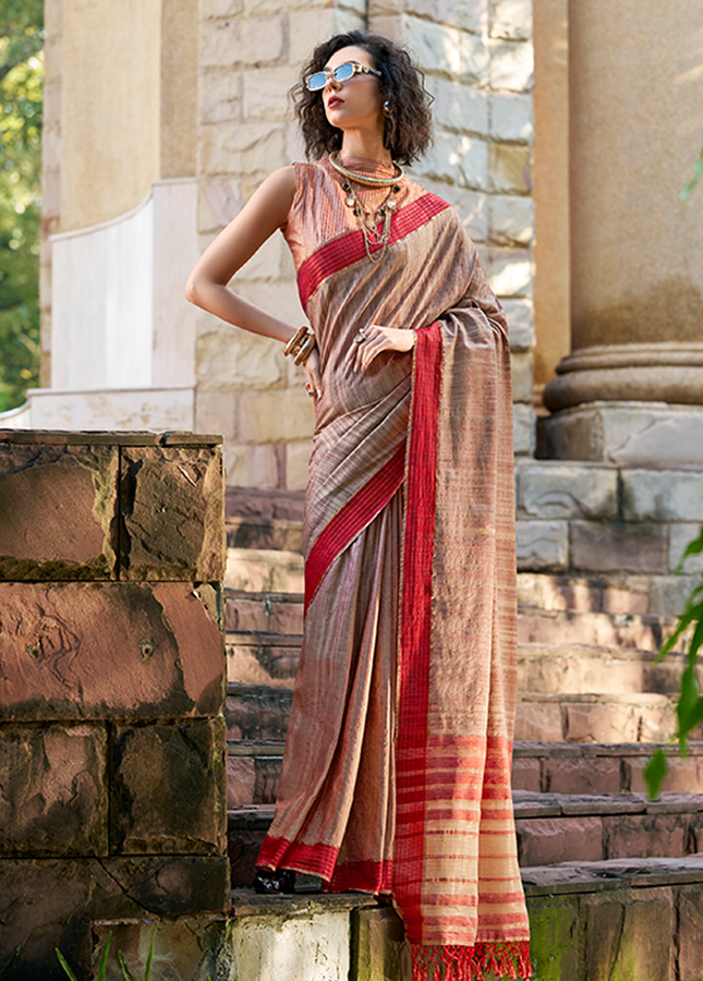 Handloom Katan Saree (Brown)