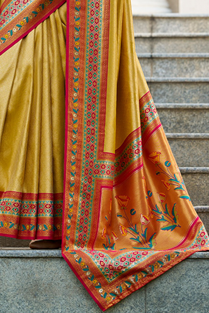 Paithani,Tissue Silk Saree (Mustard)