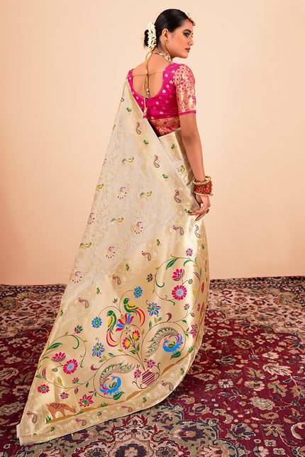 Paithani Silk Saree (Cream)